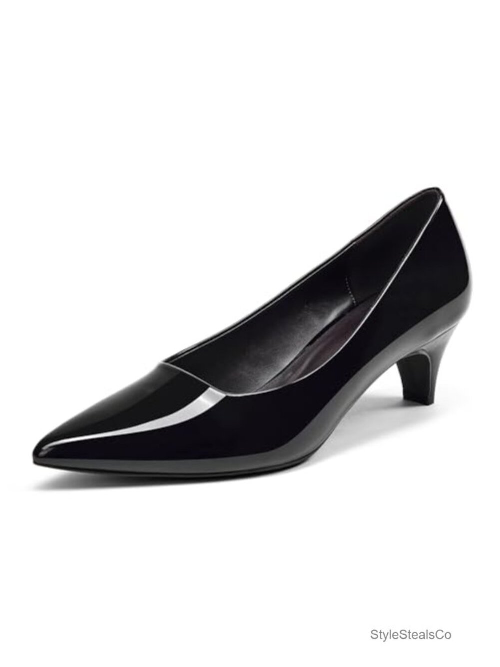 Kitten Heel Pointed Toe Faux Leather Pump 1 Inch Low Heel Dress Shoe